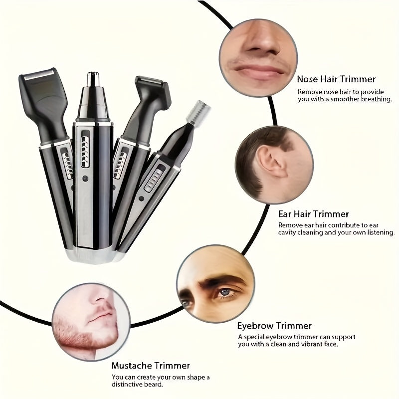 Men's 4-in-1 Grooming Kit Nose Ear Eyebrow Mustache Trimmer USB Rechargeable