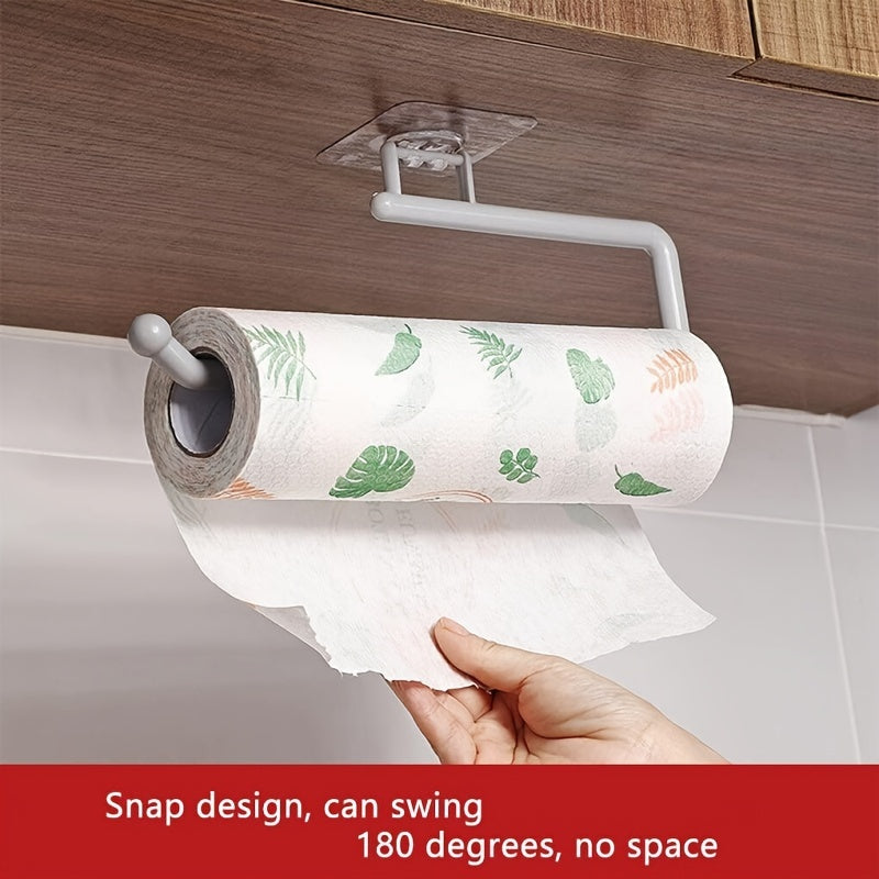 Wall-Mounted or Freestanding Plastic Kitchen Paper Towel Holder Self-Adhesive No Drilling