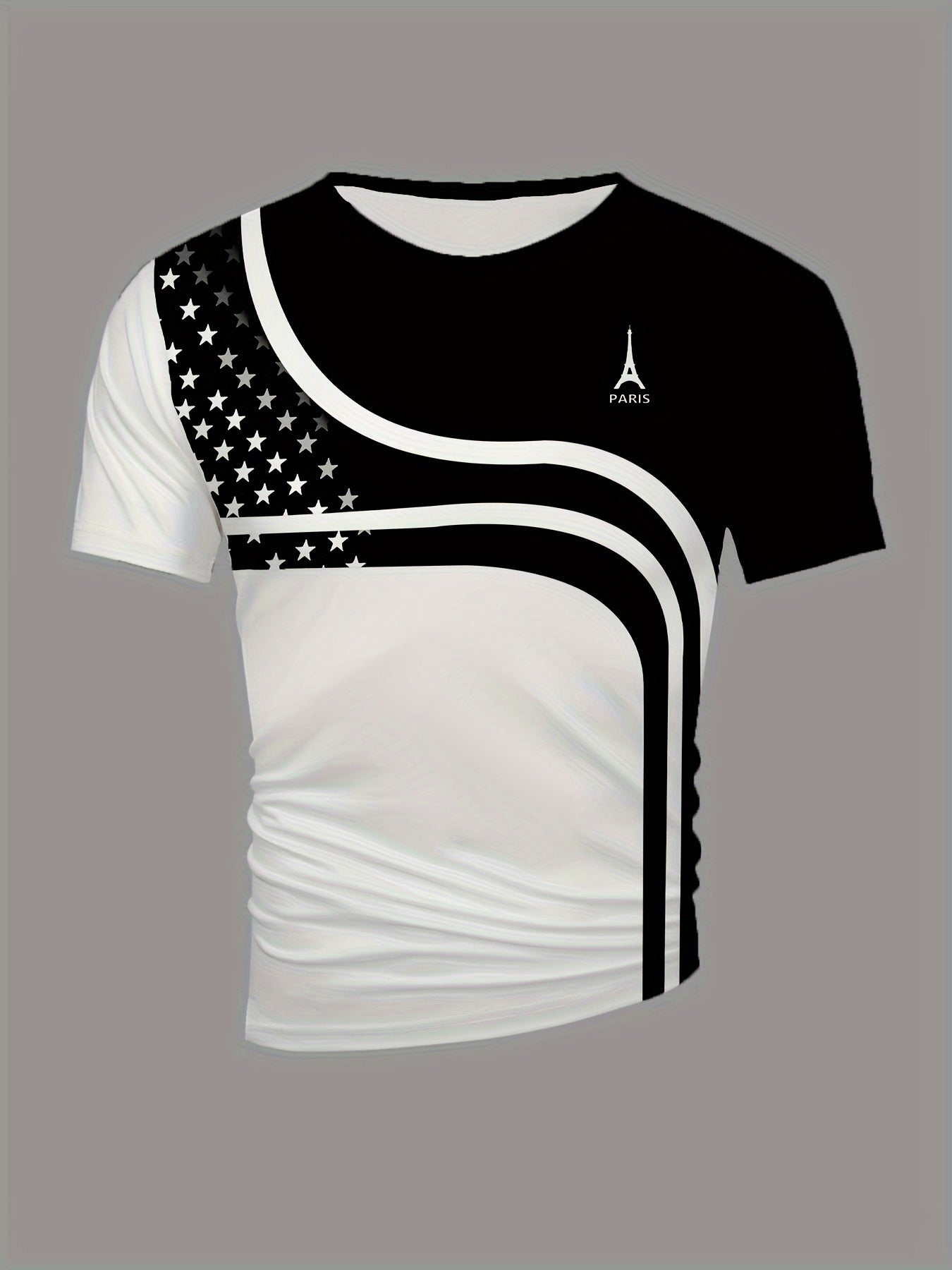 Мужская винтажная футболка с графикой Эйфелевой башни, полиэстер, круглый вырез, геометрический узор, вязаная ткань