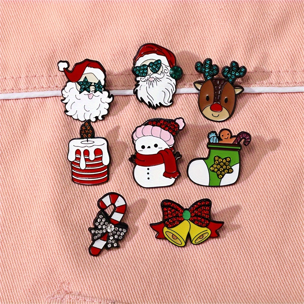 Set of 8 Cartoon Christmas Enamel Brooches Holiday Holiday Lapel Pins Jewelry Accessories