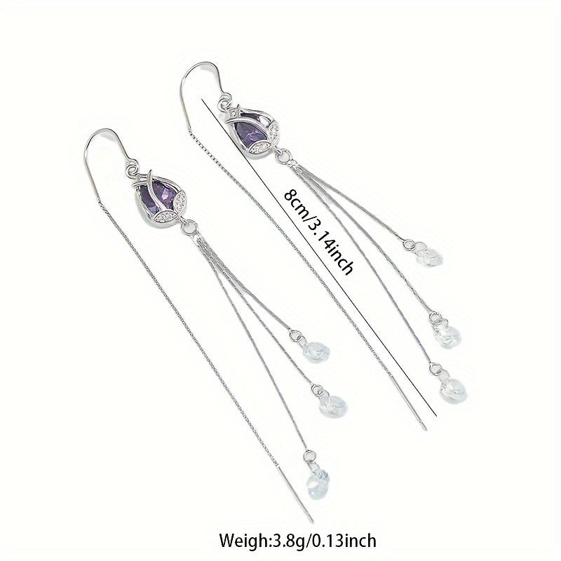 Sterling Silver Pendant Earrings with Synthetic Amethyst Cubic Zirconia 2-Pair Set