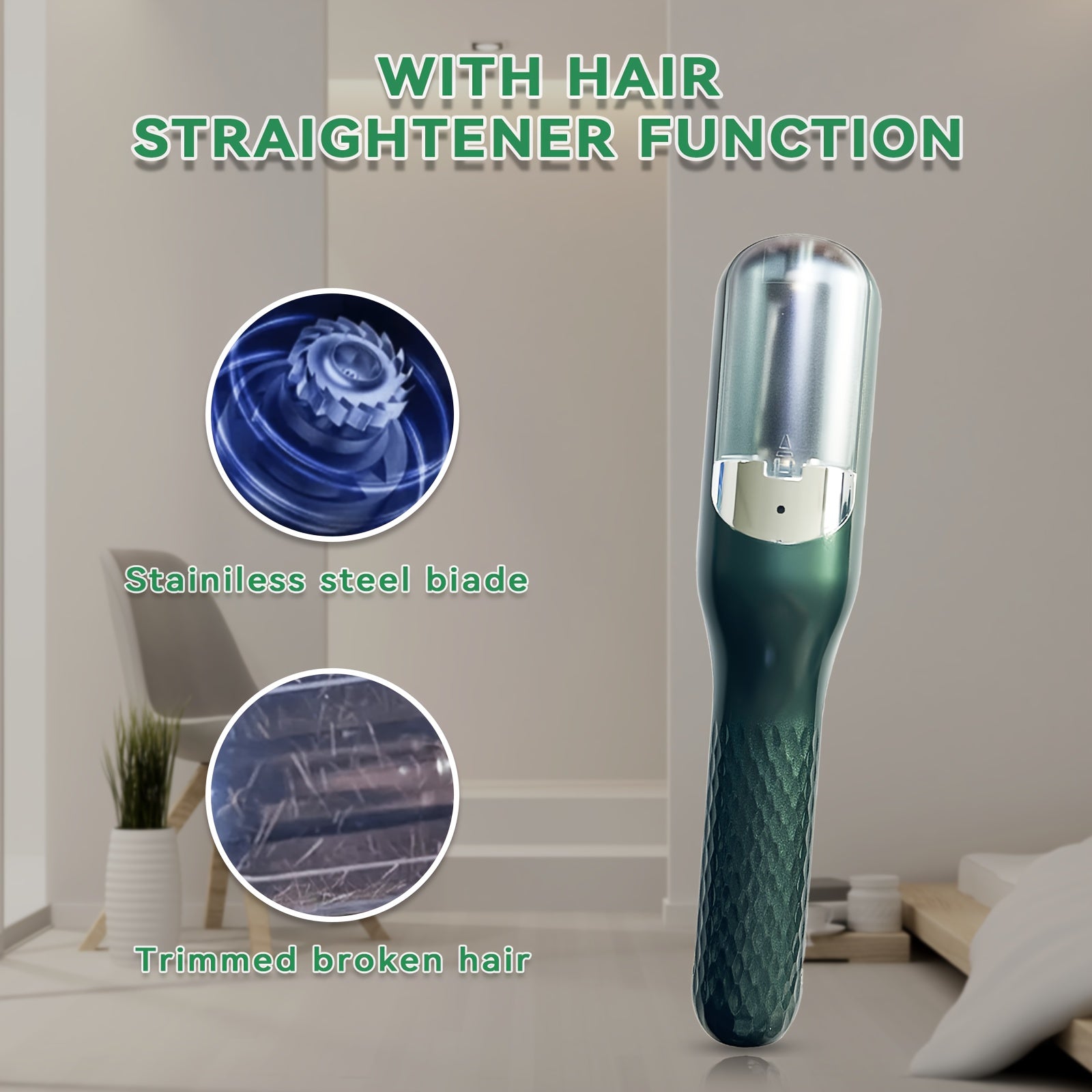 USB orqali zaryadlanadigan soch qirqish mashinasi yumshoq, sog'lom sochlar uchun - yashil, ikki pichoqli, portativ bo'lak soch va zararlangan sochlarni olib tashlovchi