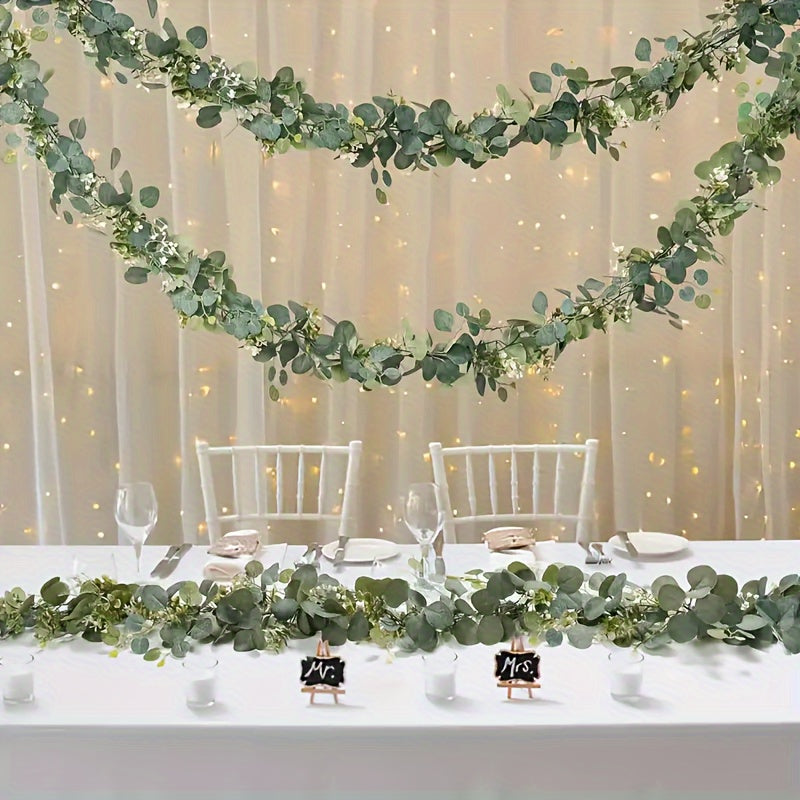 5-Pack Faux Eucalyptus Garland with White Flowers 179.83cm Artificial Silver Dollar Leaves for Home Decor Outdoor Patio