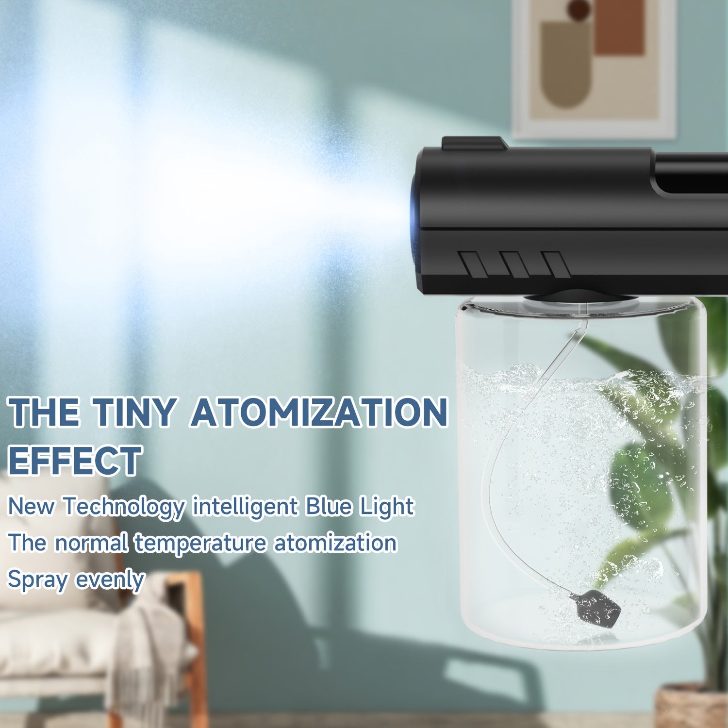 Nano Mist Sprayer Handheld Blue Light Atomization Gun with USB Rechargeable Battery and 8 Mist Patterns