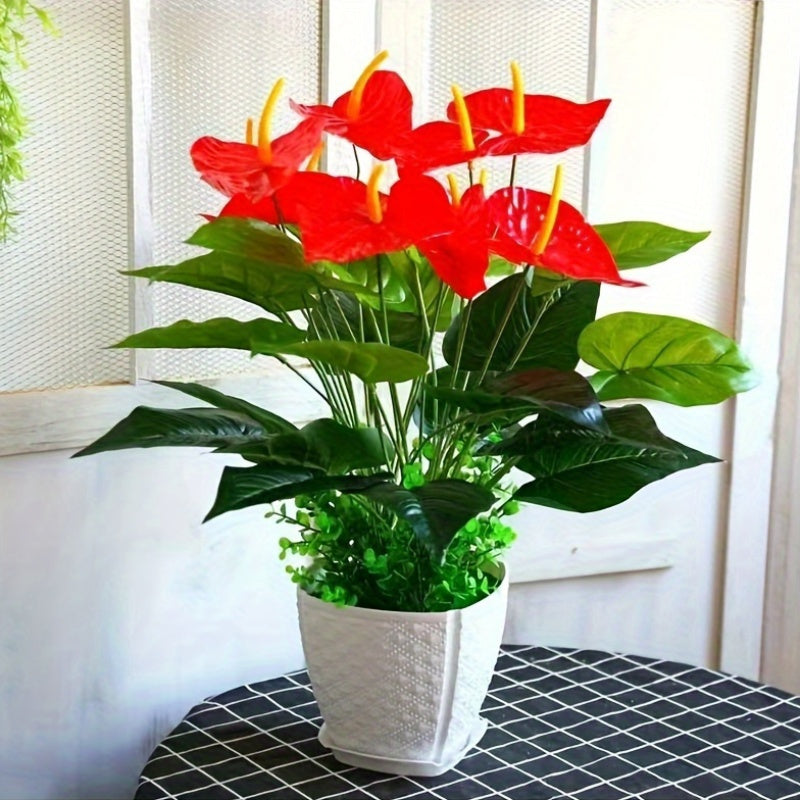 Set of 6 Realistic Red-Brown and Green Artificial Plants for Indoor Decor 13.78 Inches