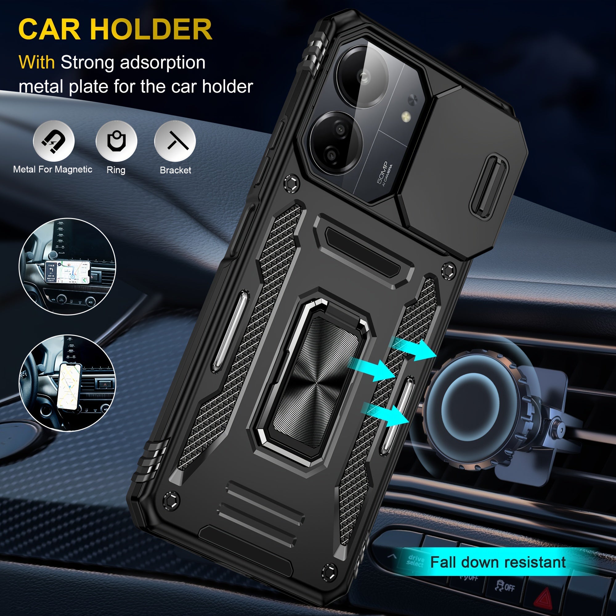 2-в-1 TPU чехол для ПК и телефона для Redmi Note 13 4G/13C Ударопрочный защитный объектив