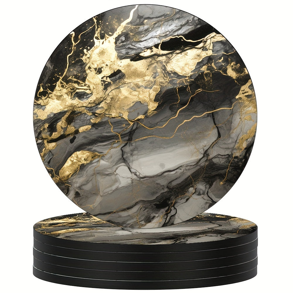 Juego de 6 posavasos de mármol gris con respaldo de goma antideslizante para bebidas y decoración del hogar