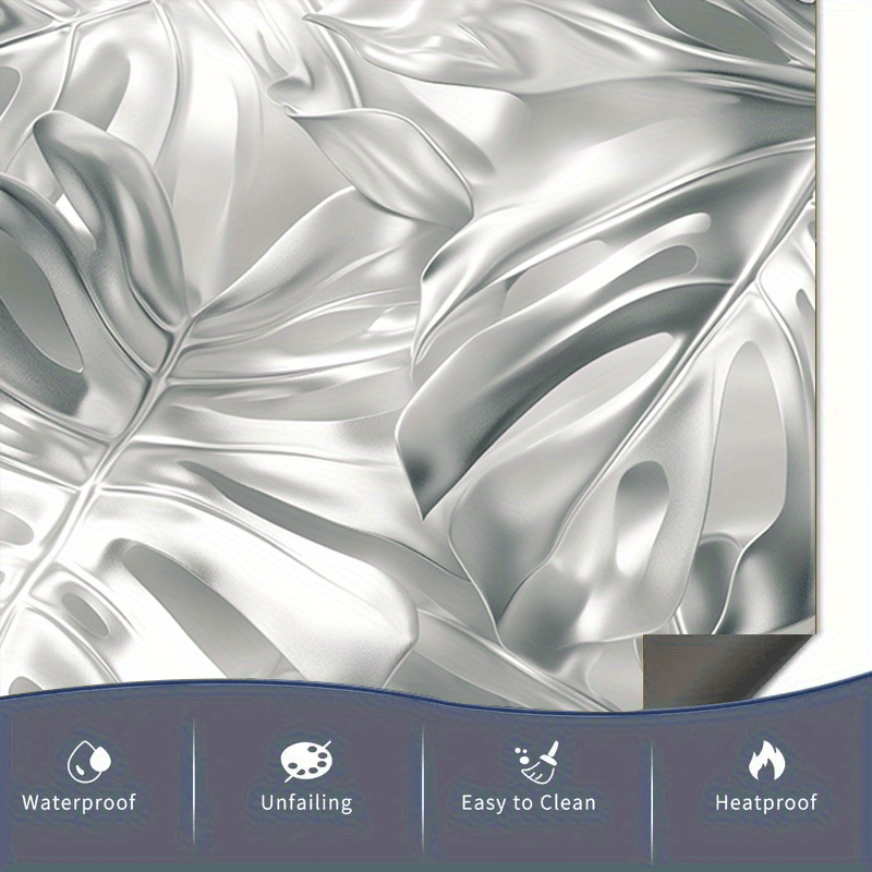 Metallic Silver Leaf Dishwasher Cover Magnet Waterproof Oilproof Kitchen Decor 58.5x65 cm