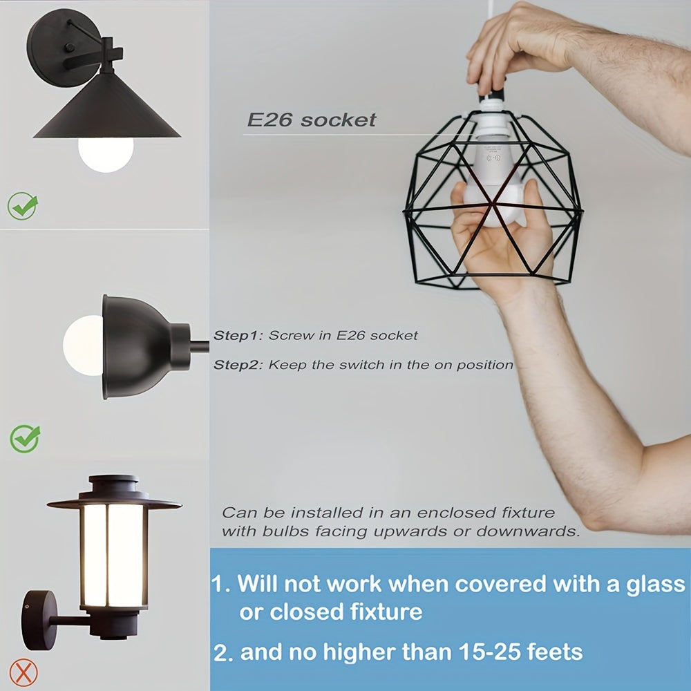 5 Kasotile LED Harakat Sensorli Lampalar, 9W/12W, 3000K/6000K, 1200LM, E26 Asos, Poydevorlar, O'tish joylari, Garajlar uchun Aqlli Yoritish. Energiya tejamkor, zamonaviy oq lampalar harakat sensoriga ega.