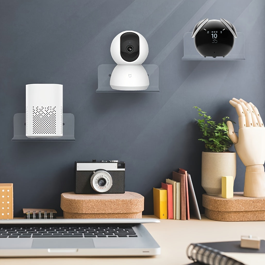 3 ta kichik akril suzuvchi javonlar to'plami, devorga osish uchun ideal, o'simliklar va o'yinchoqlar, rasm ko'rsatish uchun yopishtiruvchi bilan yotoqxona bezak javoni