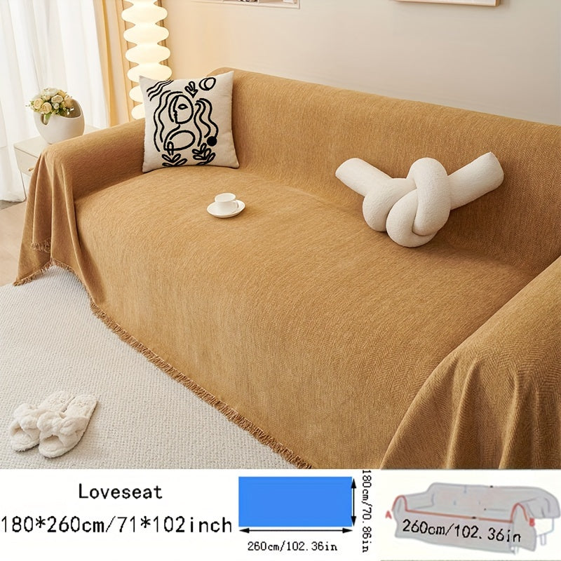 Chenille Sofa Throw Waterproof Baby Fleece Cover All-Season Universal Fit Tassel Machine Washable