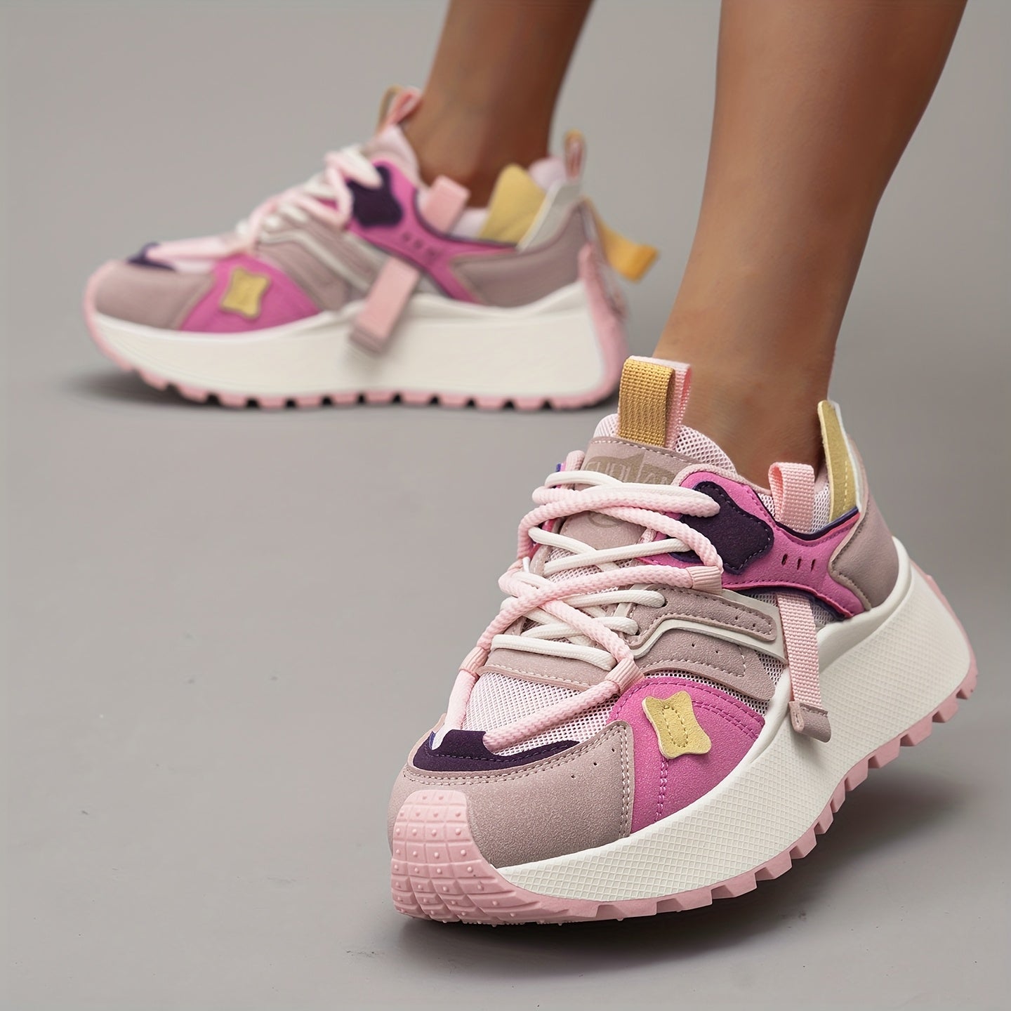 Women’s Mesh Casual Sneakers, Breathable Comfort, Color Block Design