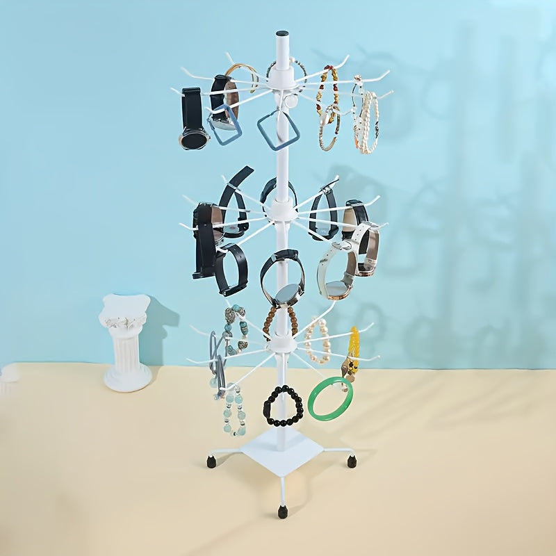 3-Tier Jewelry Tree Organizer with Rotating Base Plastic Countertop Stand for Necklaces Earrings and Bracelets