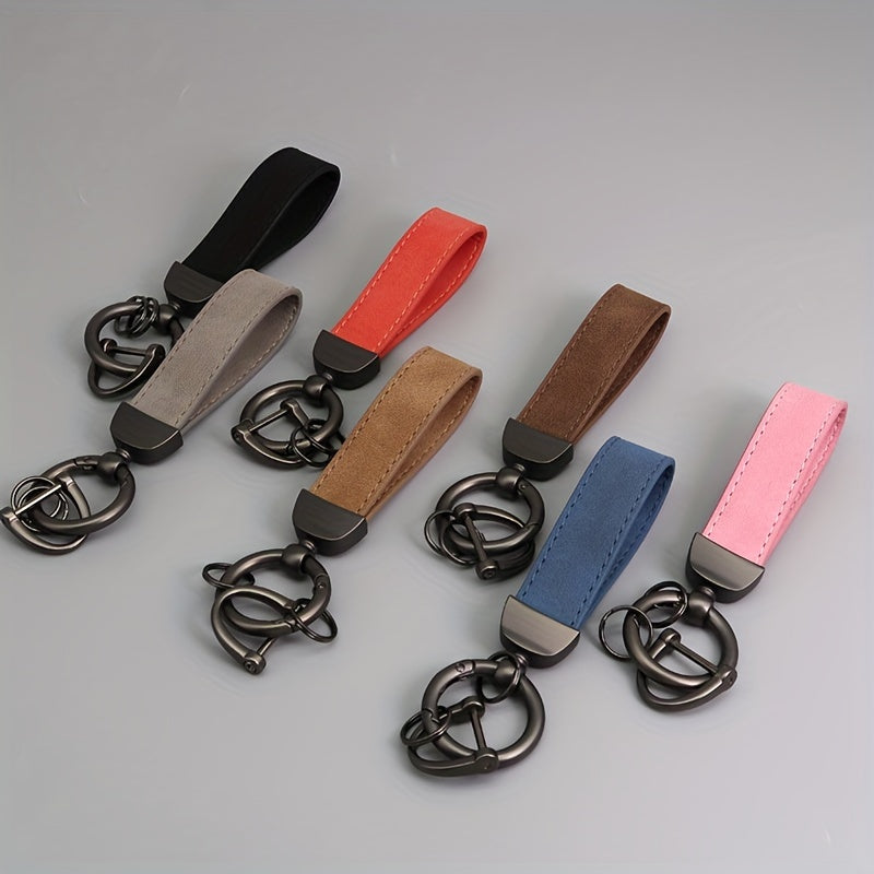 Men's Suede Car Key Chain with PU Leather Anti-Loss Key Holder Gift