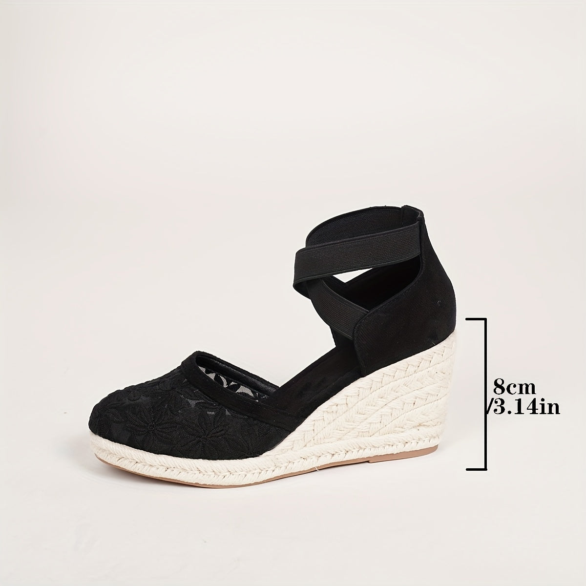 Women's Black High Heel Espadrille Pumps With Non-Slip Wedge and Ankle Straps