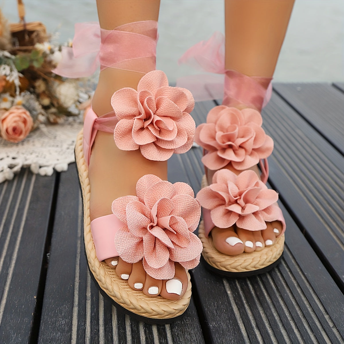 Women's Summer Floral Sandals EVA Flat Heel Indoor Outdoor Footwear