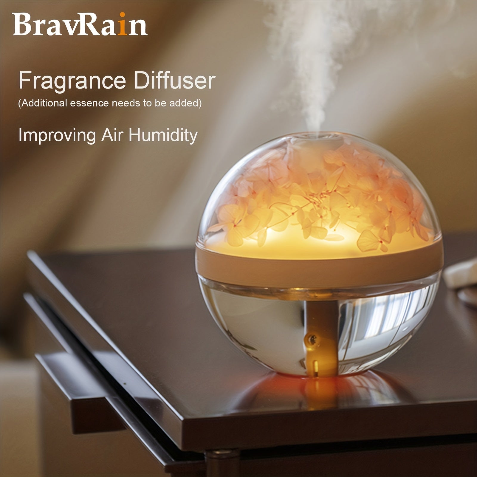 Spherical USB Humidifier with Night Light Fragrance Diffuser for Home