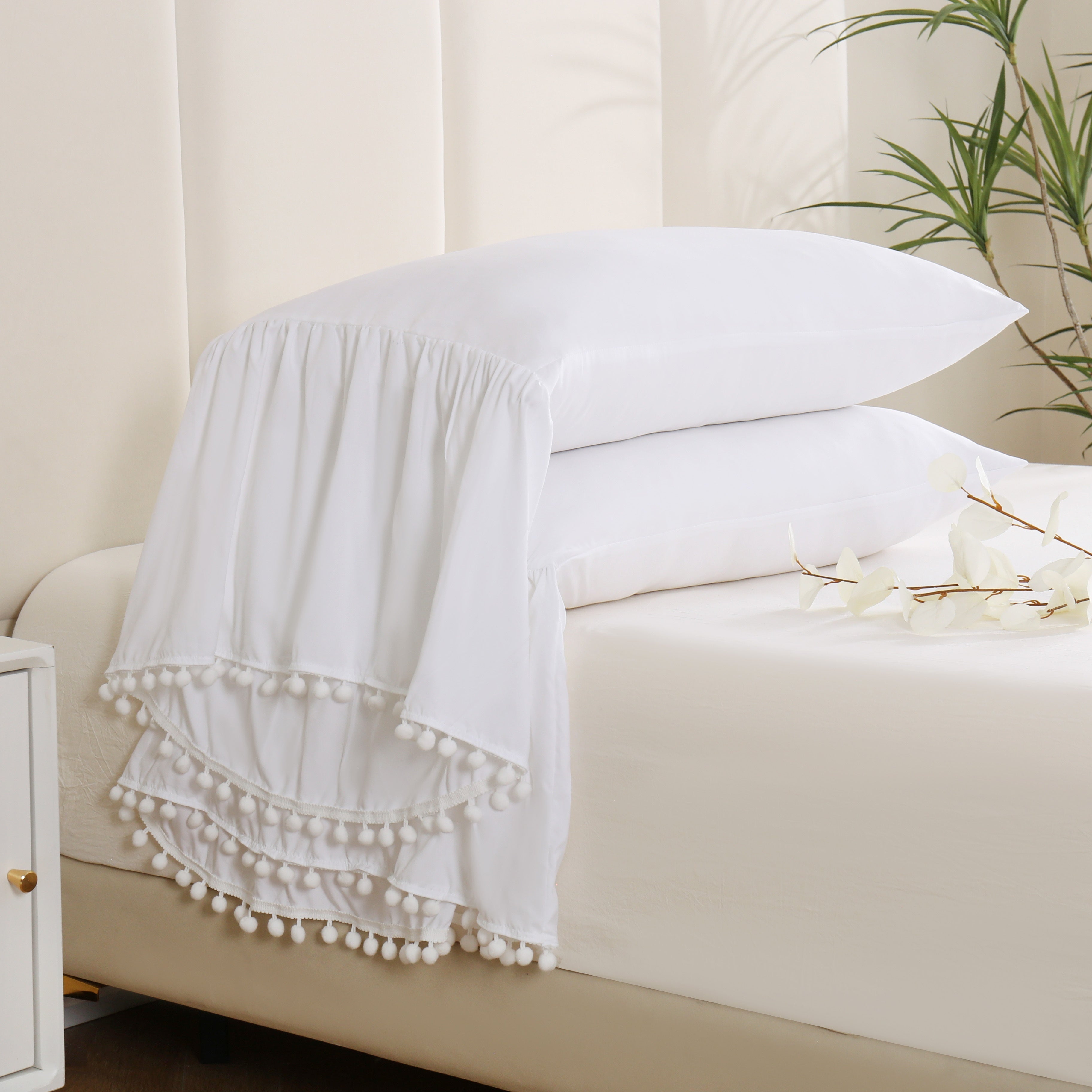 White Lace Pillowcase with Ruffle Trim Soft Breathable Hypoallergenic for Bedroom Sofa Decor