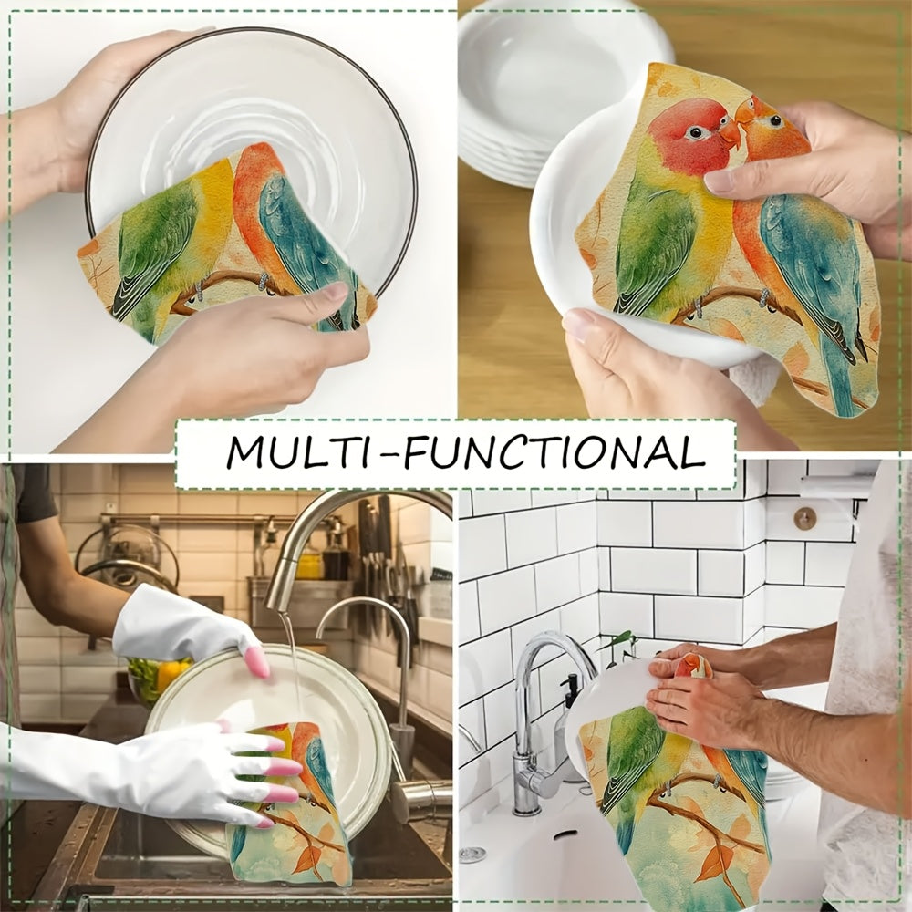 Set of 2 Watercolor Lovebird Kitchen Towels 16x24 Inches Absorbent