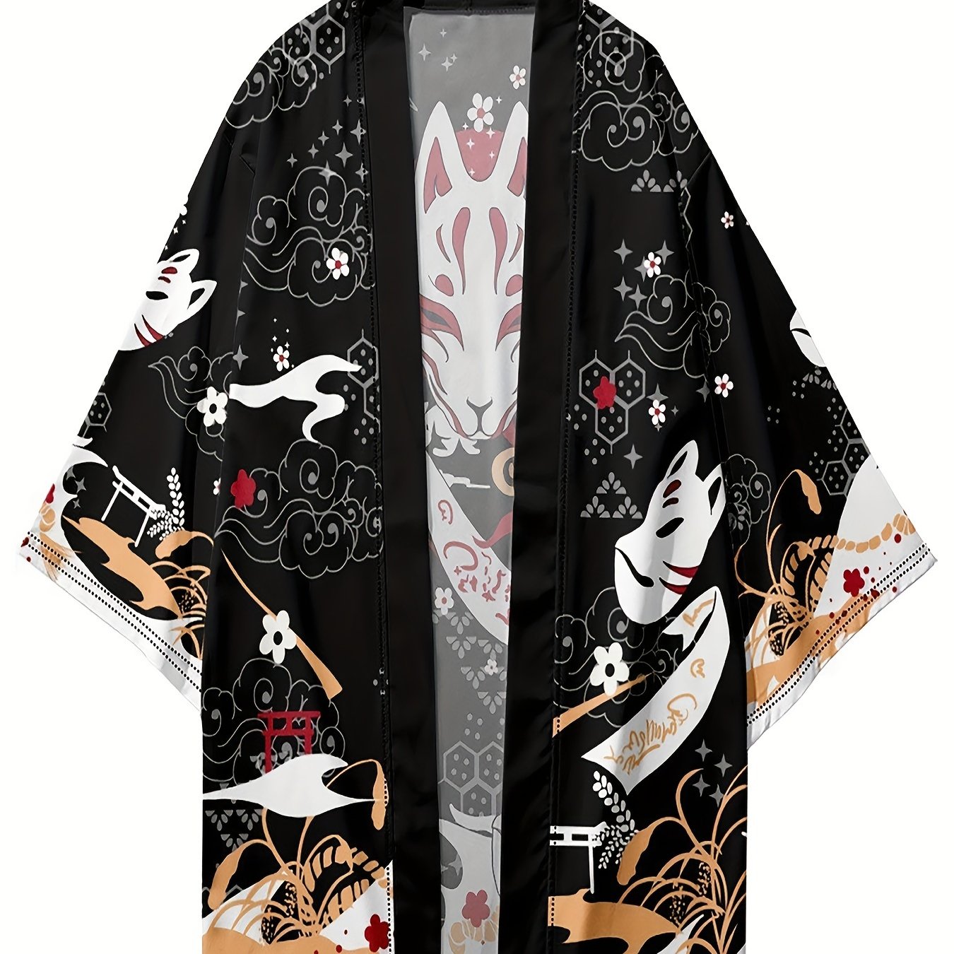 Katta o'lchamdagi erkaklar uchun etnik uslubdagi gullar printi bilan keng fitli kardigan kimono.