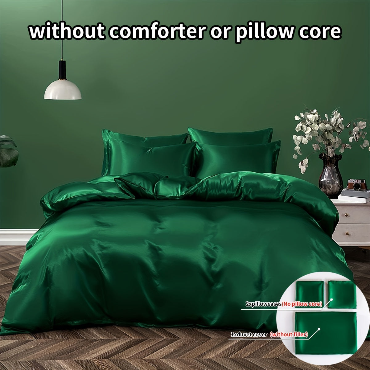 Solid Color Satin Bedding Set 3 Pieces Duvet Cover and Pillowcases for Bedroom