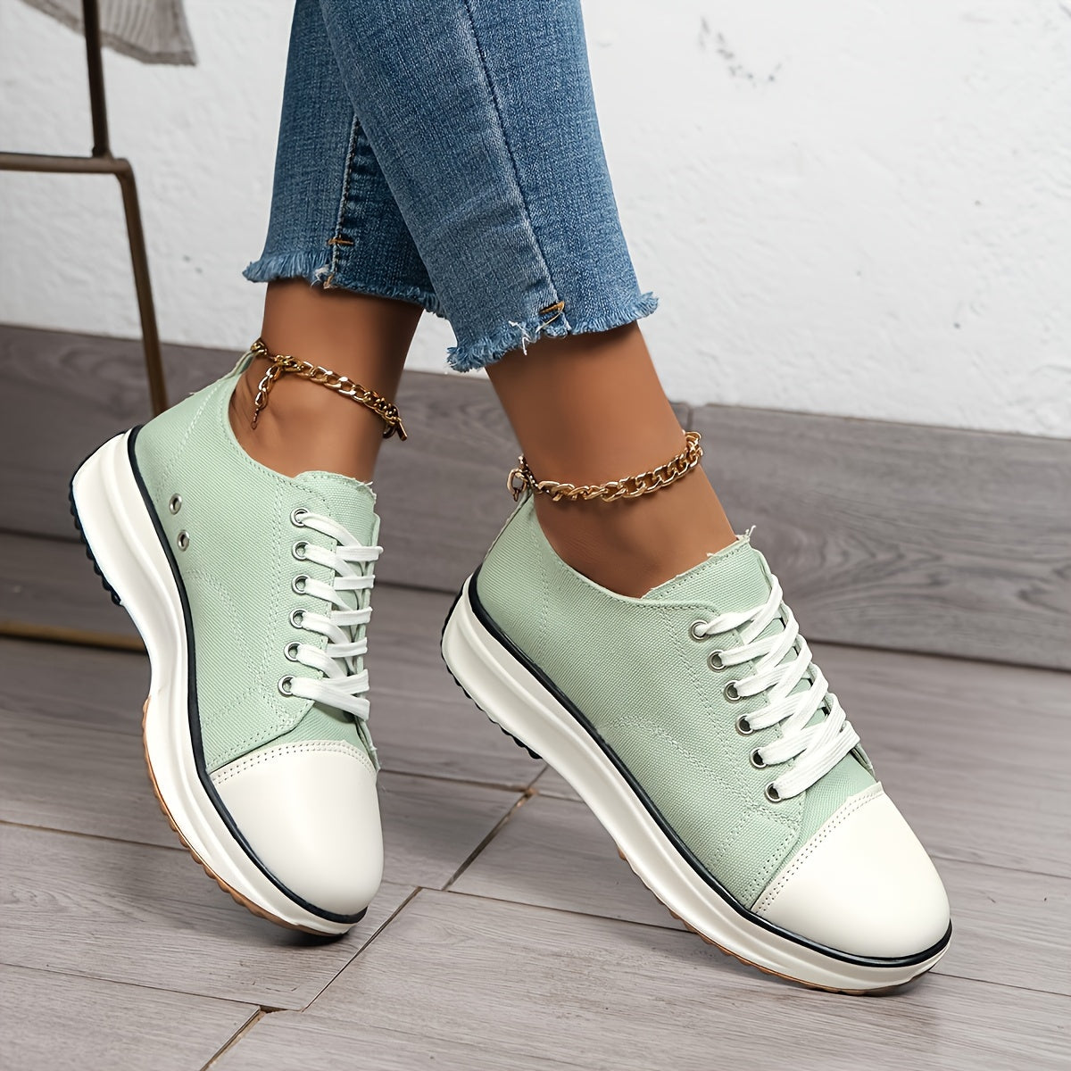 Women's Casual Non-Slip Lace-Up Sneakers with Thick Soles