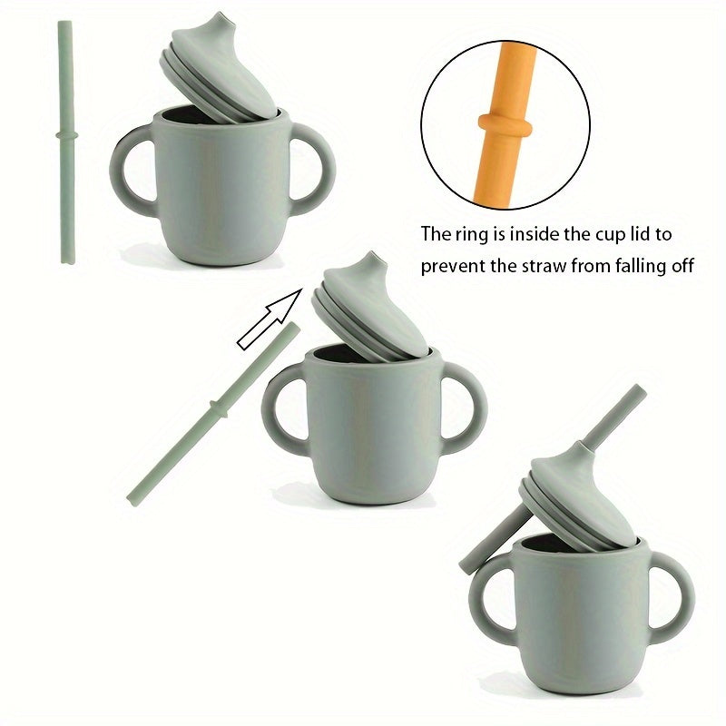 Toddler Silicone Training Cup with Straw Handle Anti-Spill Durable Heat-Resistant