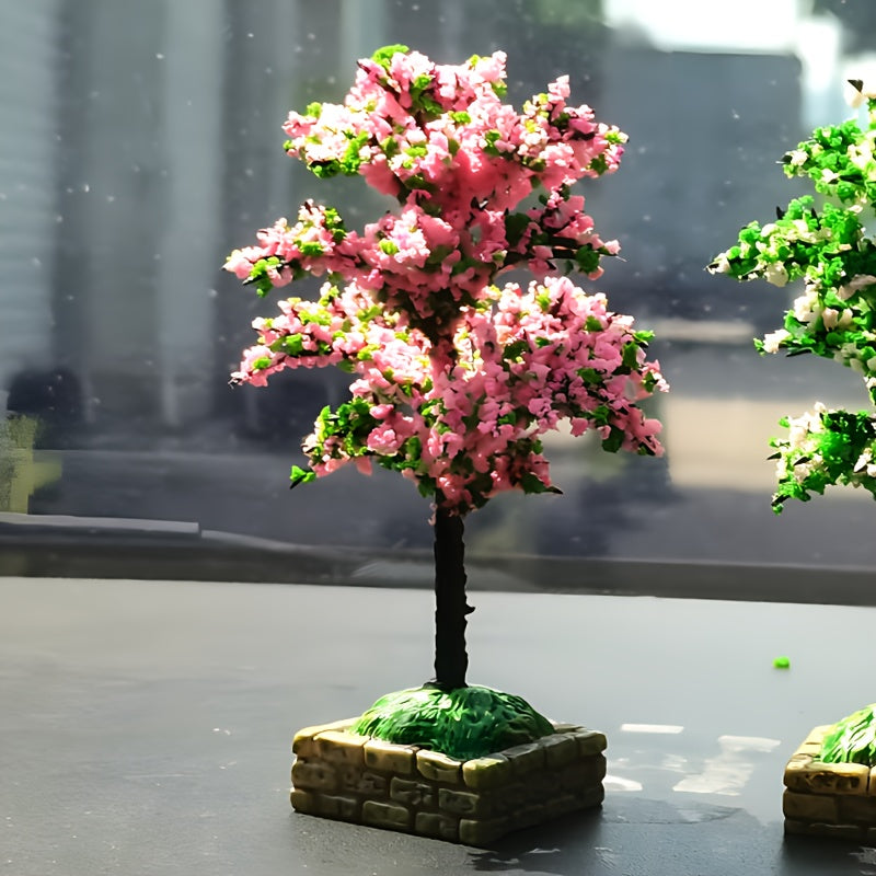 2 шт. миниатюрных искусственных цветочных деревьев из пластика для интерьера автомобиля/декора дома