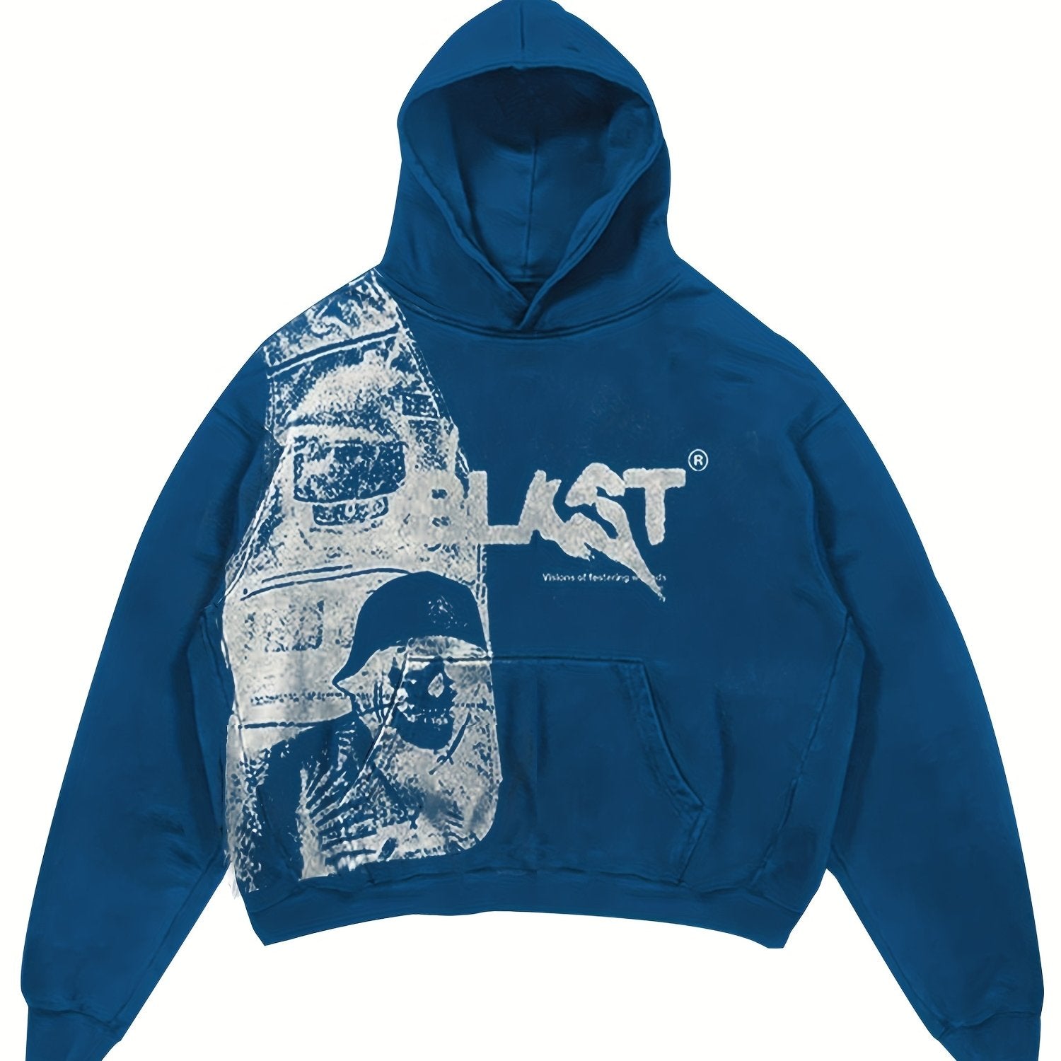 Hooded Sweatshirt with Kangaroo Pocket Portrait Print Long Sleeve Polyester Knit Casual Sportswear