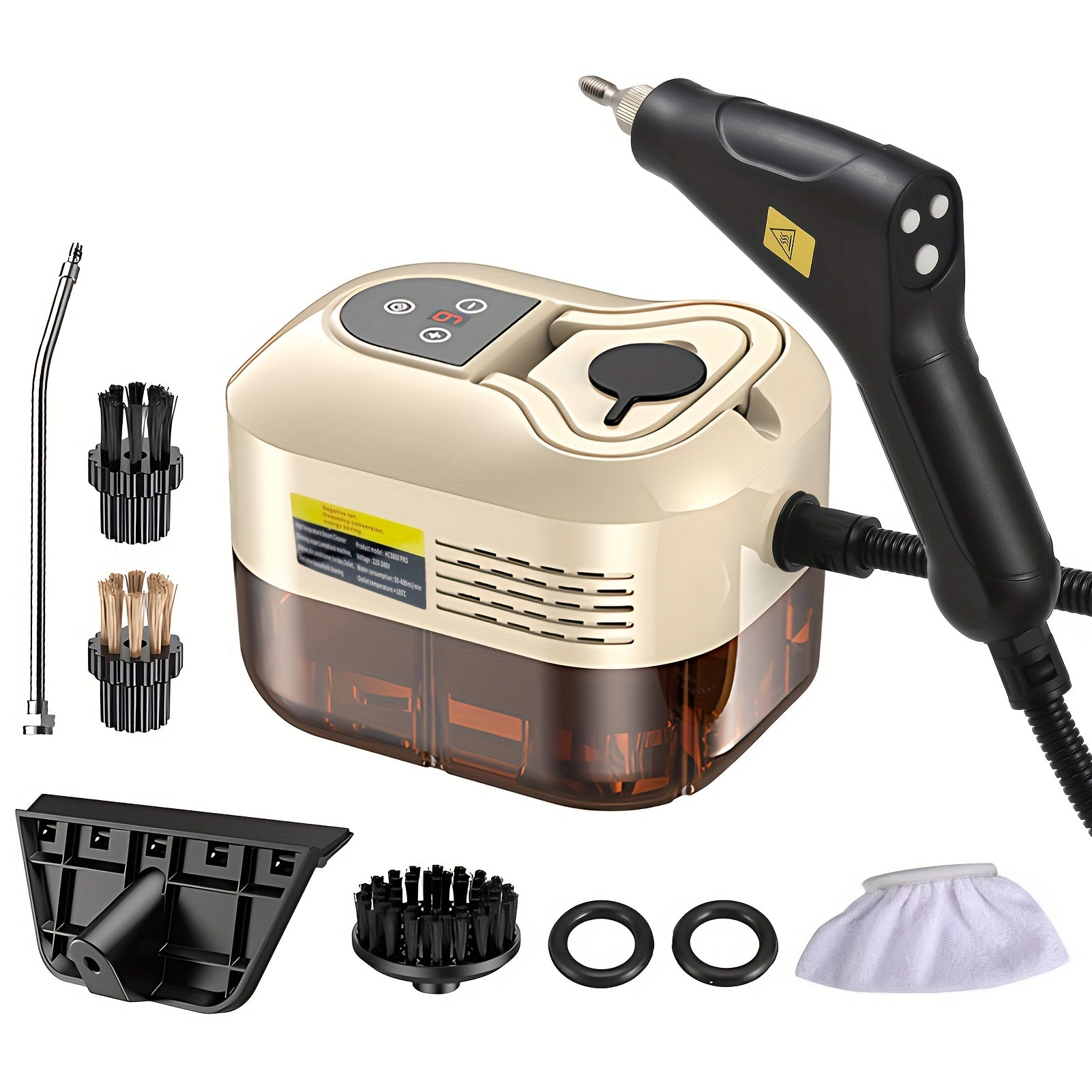 6 ta aksessuarli qo'lga olinadigan bug' tozalagich, sensorli ekran, 6 ta sozlanadigan daraja, 105℃/221℉ chuqur tozalash, ko'chma tutqich, bir nechta foydalanish uchun 1200ml suv tanki.