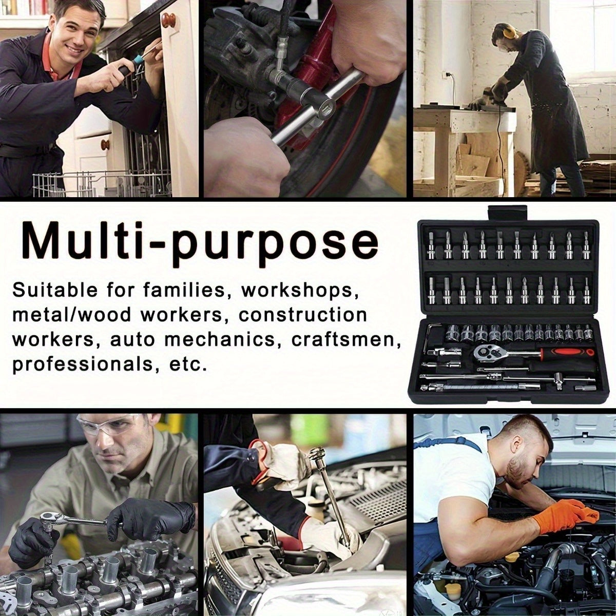 Professional-Grade 46-Piece Socket Wrench Repair Tool Set with Storage Box