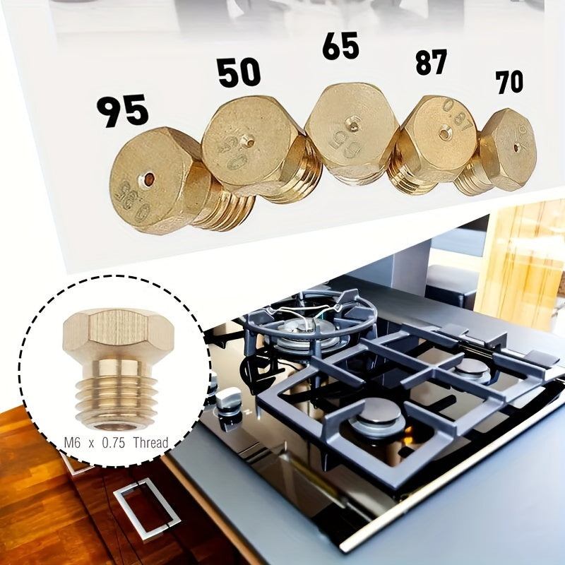Sabafu pechlari uchun 5 ta yuqori sifatli mis gaz pechlari nozullari, aniq olov nazorati uchun 0.5/0.65/0.7/0.87/0.95mm yonish joyi o'lchamlari.