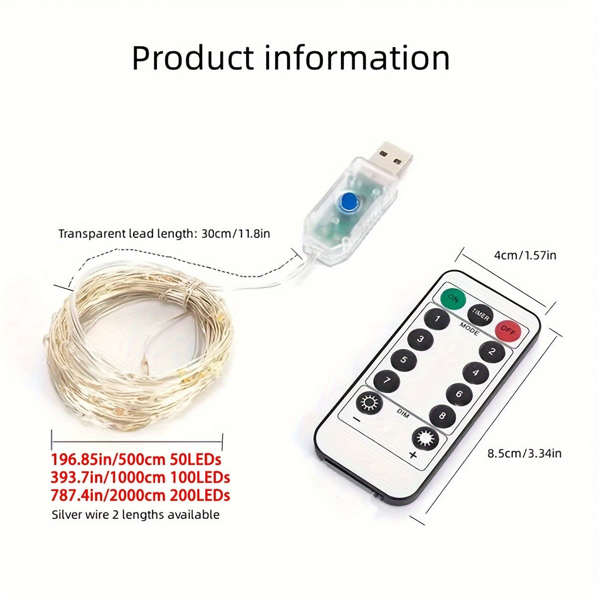 Светодиодная гирлянда из серебряного провода с USB доступна в длинах 5 м, 10 м и 20 м.