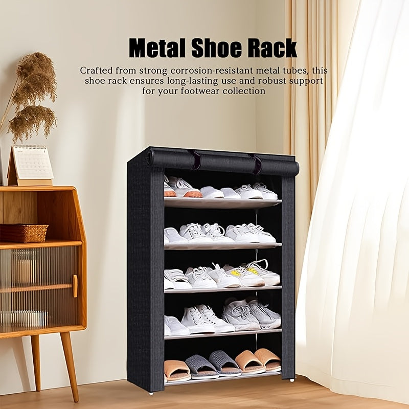 6-10 Layer Metal Shoe Rack with Dust-Proof Rolling Door Space-Saving Storage