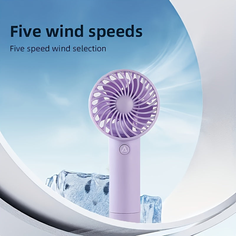 Rechargeable Handheld Fan with 5 Adjustable Speeds Compact Portable for Travel Outdoor Use Purple