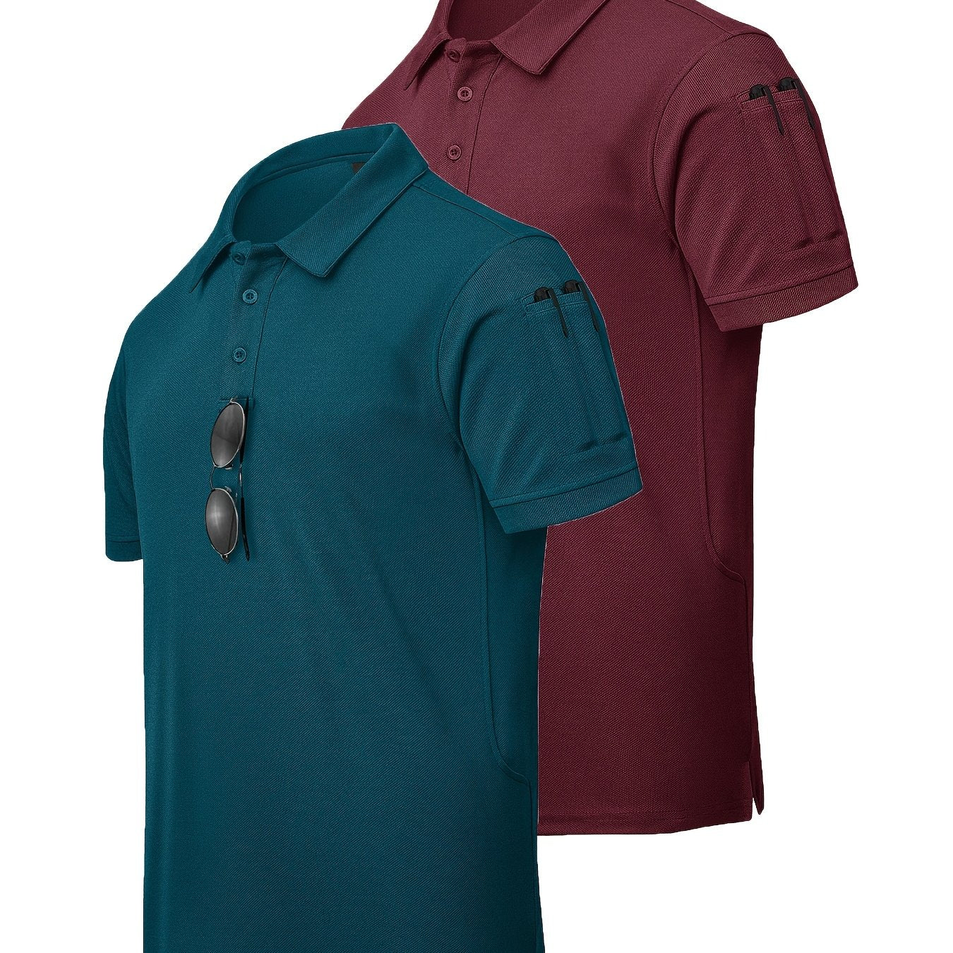 Conjunto de camisa de dos piezas para hombre en verano, poliéster, color sólido, casual, ajuste regular