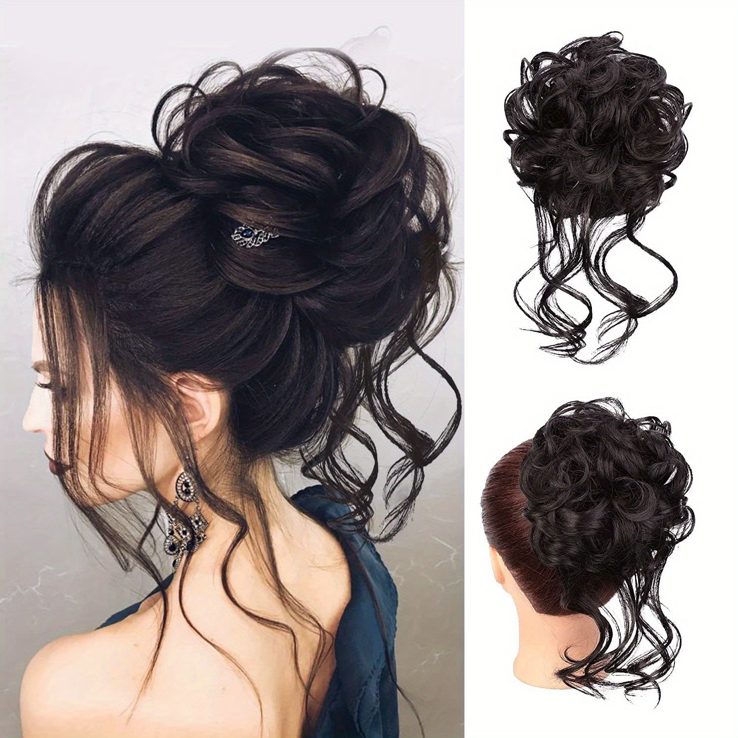 Women Messy Curly Donut Hair Bun Updo Synthetic Hair Extension 25.4cm