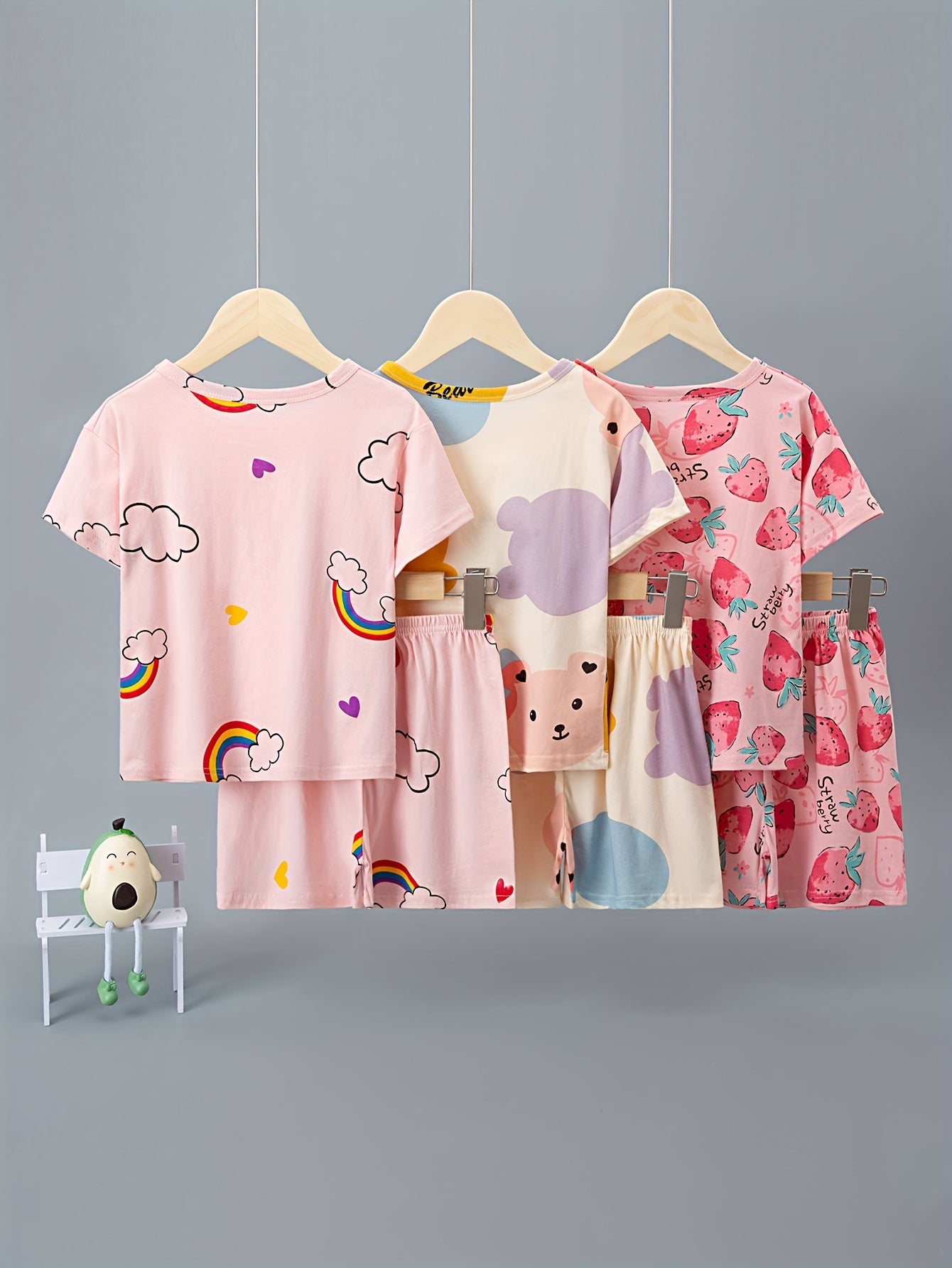 Girls' Cotton Short-Sleeved Shorts and Cartoon Print Underwear Set for Children