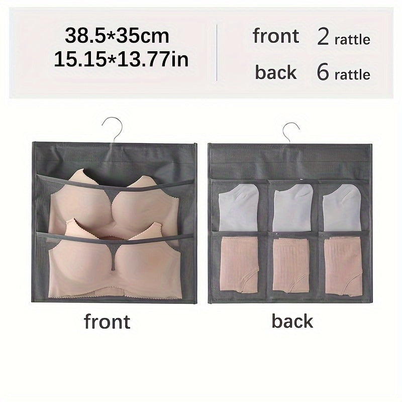 Dual-Sided Hanging Organizer for Underwear Socks Non Woven Foldable Grey Pink Ivory