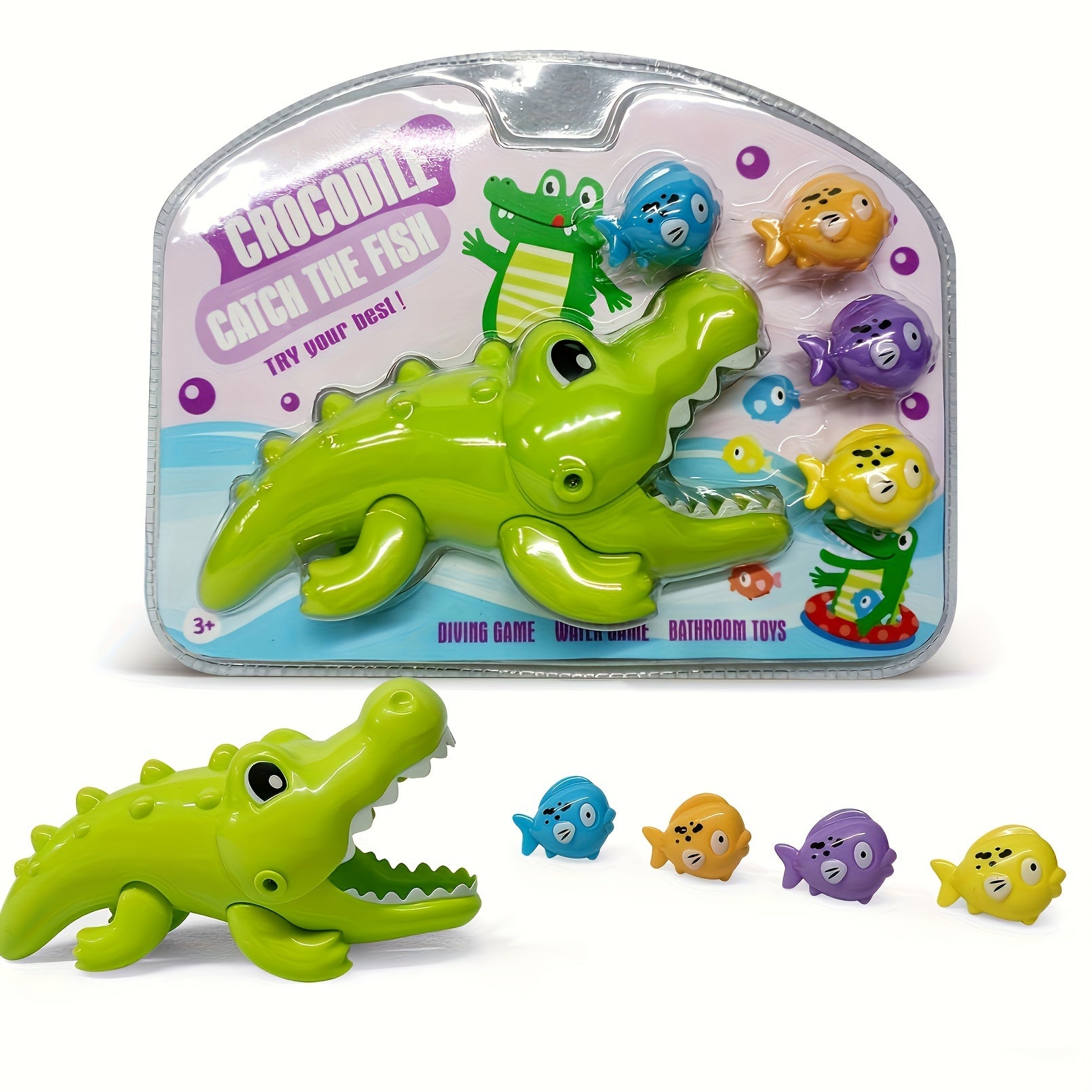 Little Crocodile Bath Toy Set for Toddlers 18 Months Plus Non-Toxic ABS Plastic Educational Floating Fish Basin