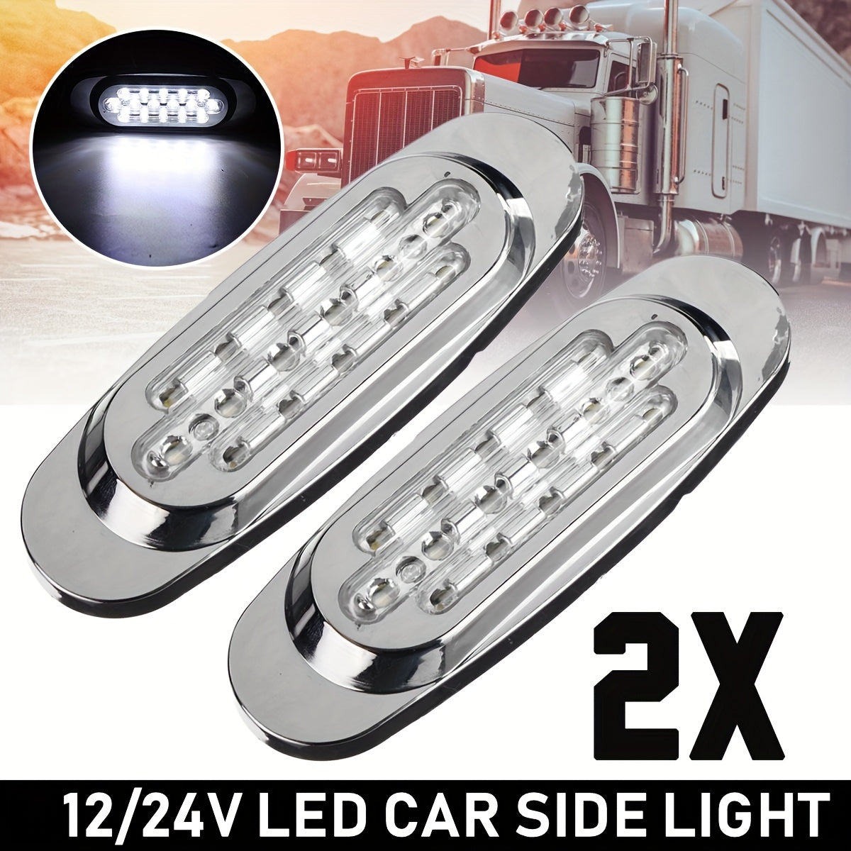 2-Pack Led Car Side Marker Lights 16LED 12-24V Universal Truck Trailer Rear