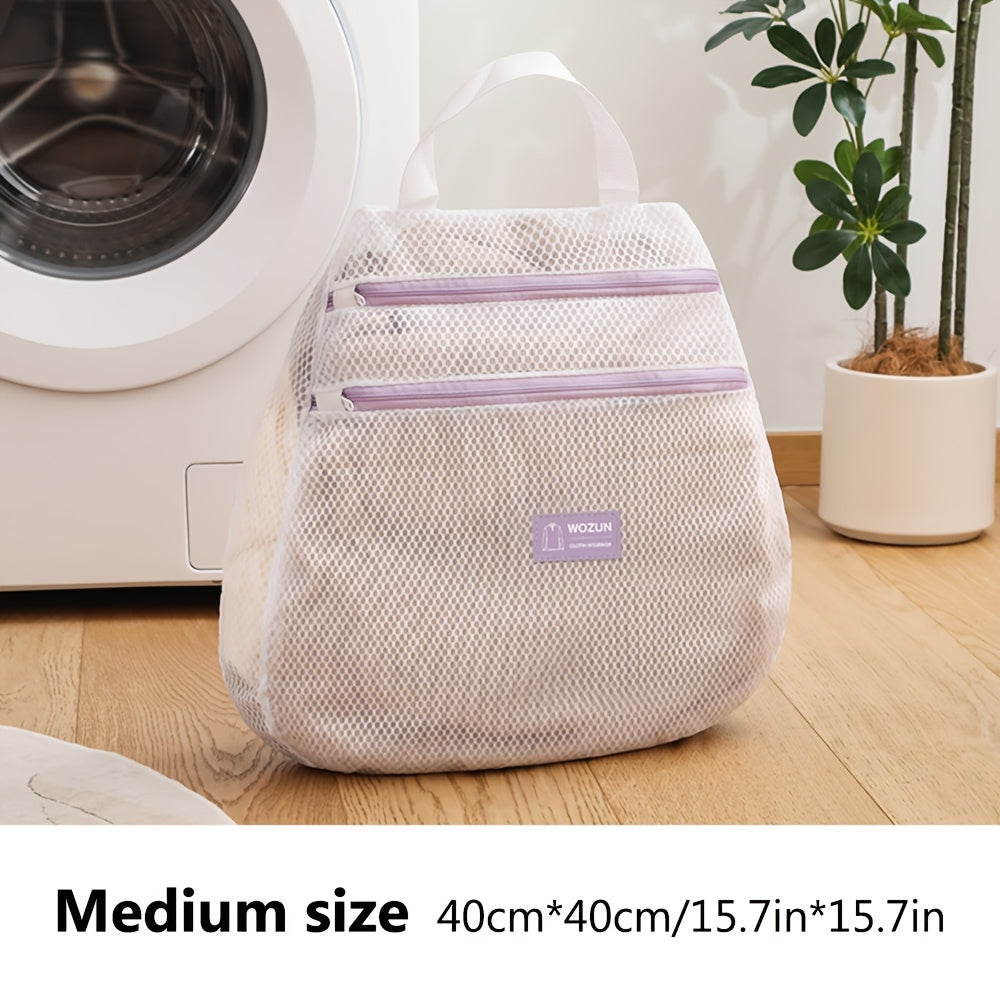 Double Layer Polyester Laundry Bag with Zipper and Reinforced Handle for Travel and Organization