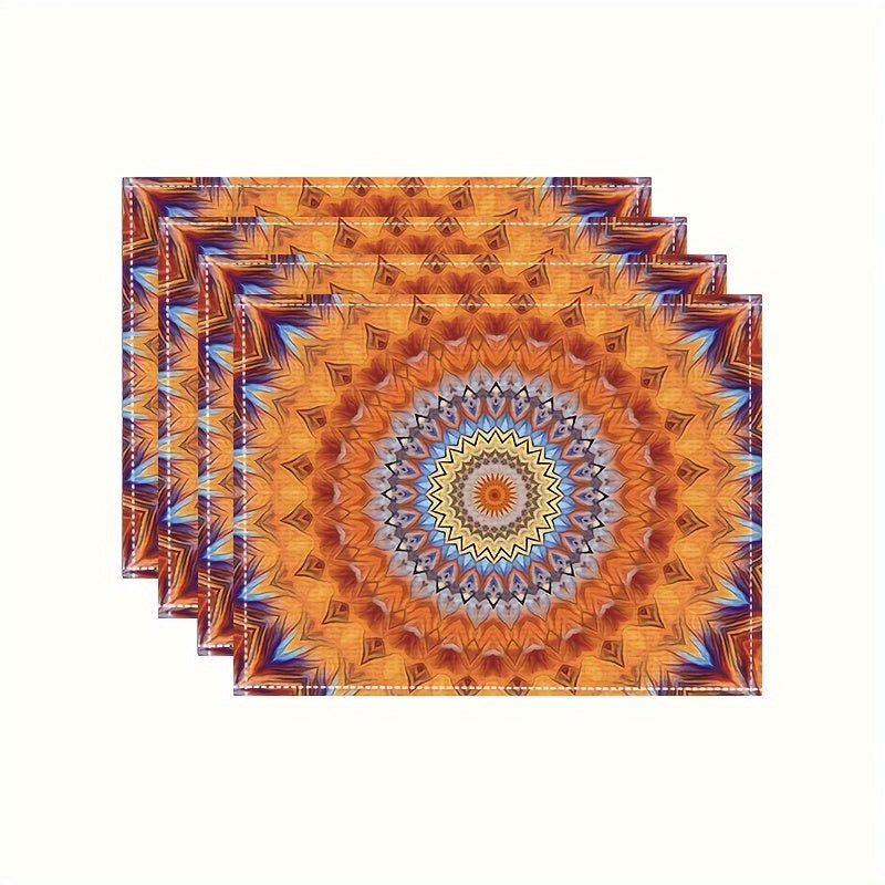 Mandala-Style Placemat Set with Persian Bohemian Design Heat Resistant Washable for Home and Restaurant