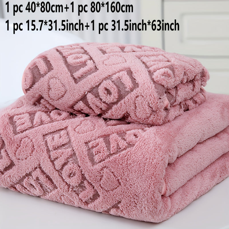 2 dona Coral Velvet yuvinish va vanna to'plami, qo'l sochiqlari va vanna o'rash bilan, 34x75cm yoki 70x140cm