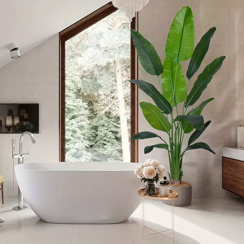 Sun'iy Paradiis qush o'simlik, haqiqiy barglari va chidamli idish bilan ichki va tashqi dekor uchun