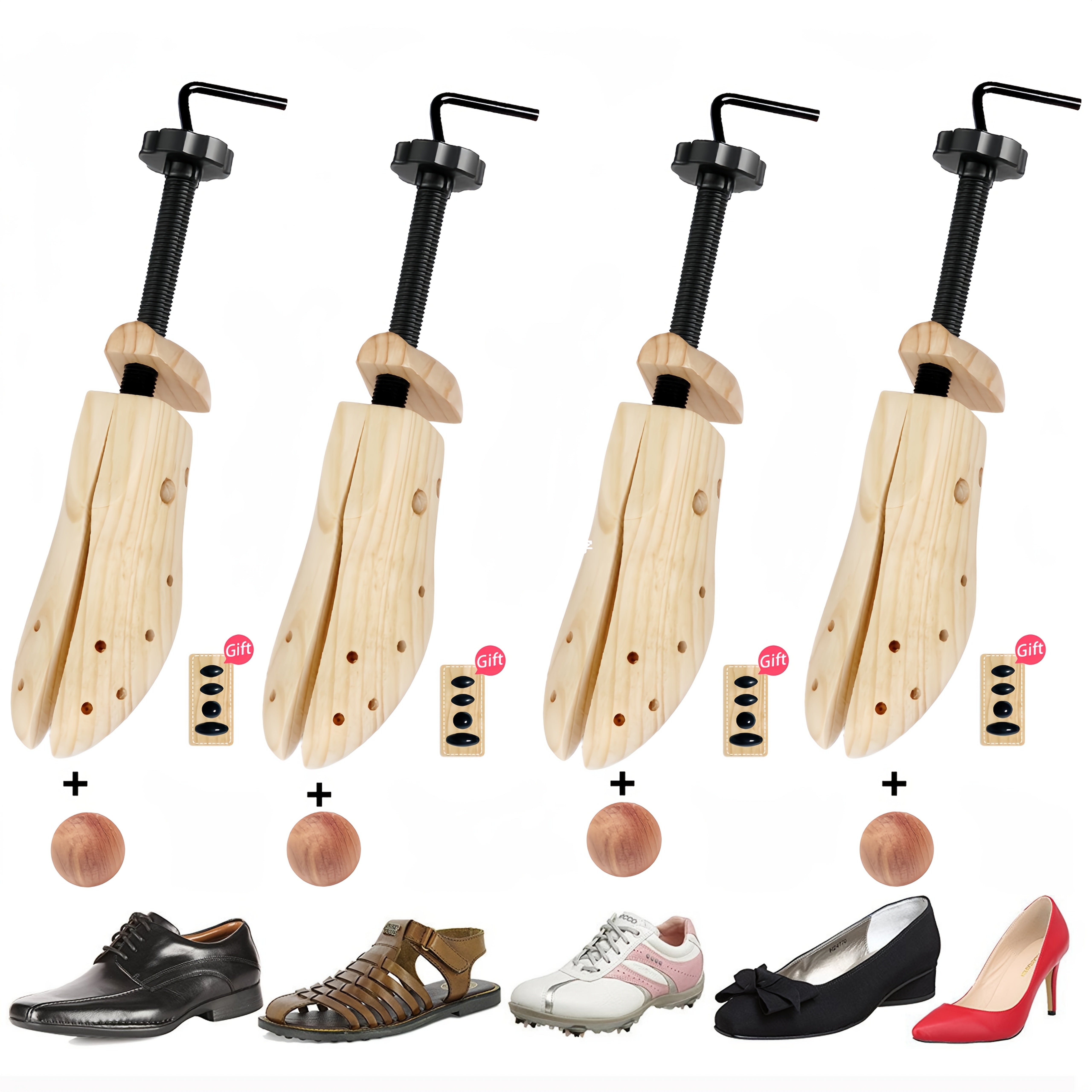 Men Women Wooden Shoe Stretchers 2-Way Width Length Shoe Maintainers