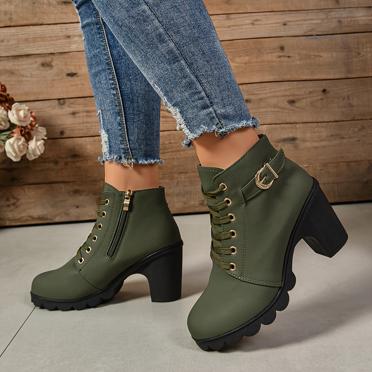 Women's Ankle Boots Synthetic Block Heel Casual Solid Color Comfort