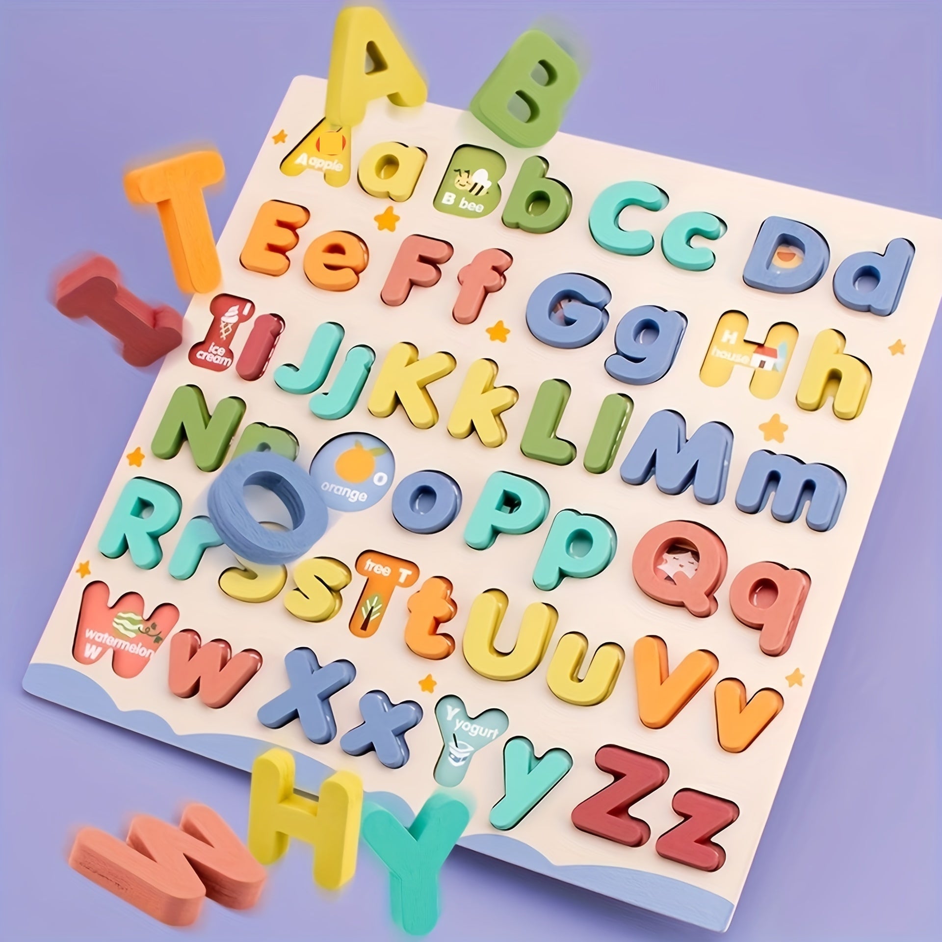 Wooden Alphabet Puzzle Board for Kids 52 Pieces Uppercase Lowercase Educational Toy Ages 3+