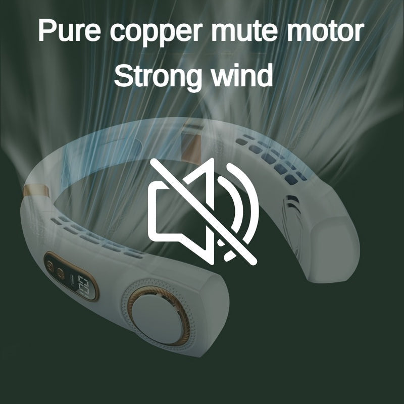 Noiseless Portable Neck Fan with LED Lights, 5-Speed Cooling, Rechargeable