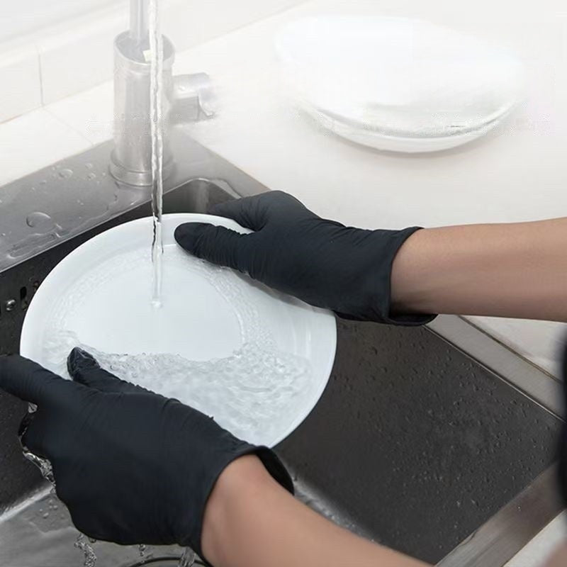 20 Black Nitrile Gloves Pack Waterproof Oil Resistant Food Prep Cleaning